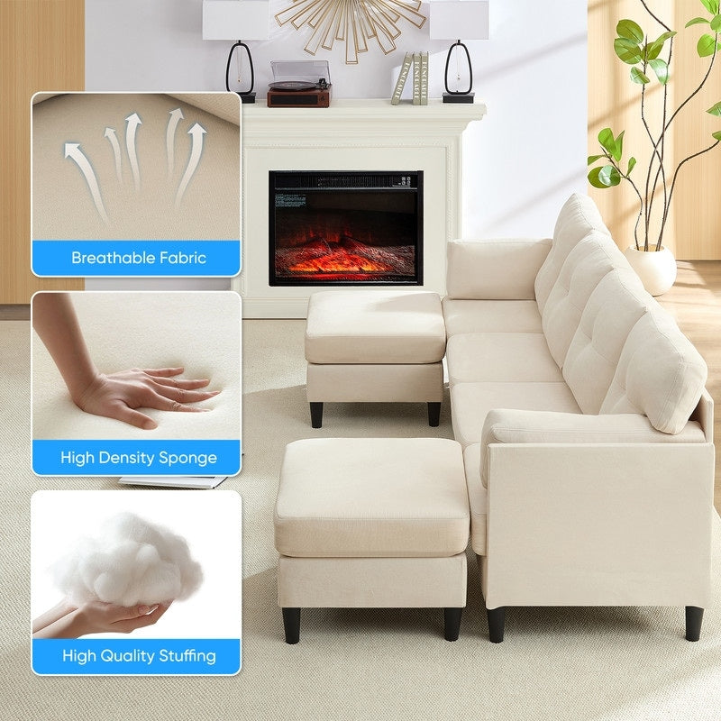 Canapé sectionnel Mixoy W87 en U, canapé convertible 4 places en velours avec poufs de rangement amovibles