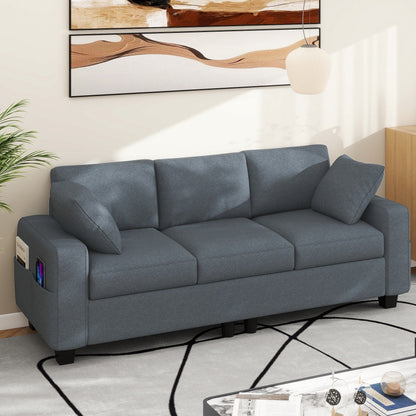 Canapé 3 places rembourré Moasis 80 avec 2 coussins et poches latérales pour le salon