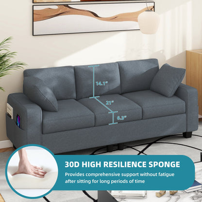 Canapé 3 places rembourré Moasis 80 avec 2 coussins et poches latérales pour le salon