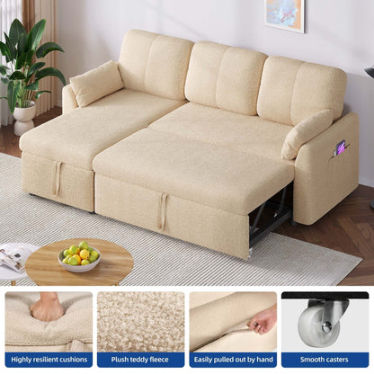 Canapé-lit sectionnel réversible 3 places en forme de L Moasis avec rangement et coussins