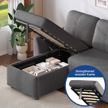 Canapé-lit sectionnel réversible 3 places en forme de L Moasis avec rangement et coussins