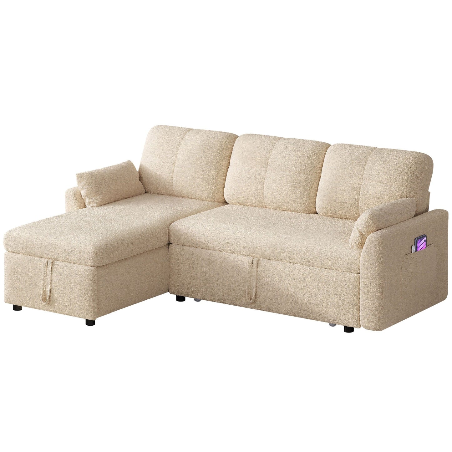 Canapé-lit sectionnel réversible 3 places en forme de L Moasis avec rangement et coussins