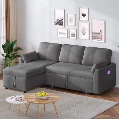 Canapé-lit sectionnel réversible 3 places en forme de L Moasis avec rangement et coussins