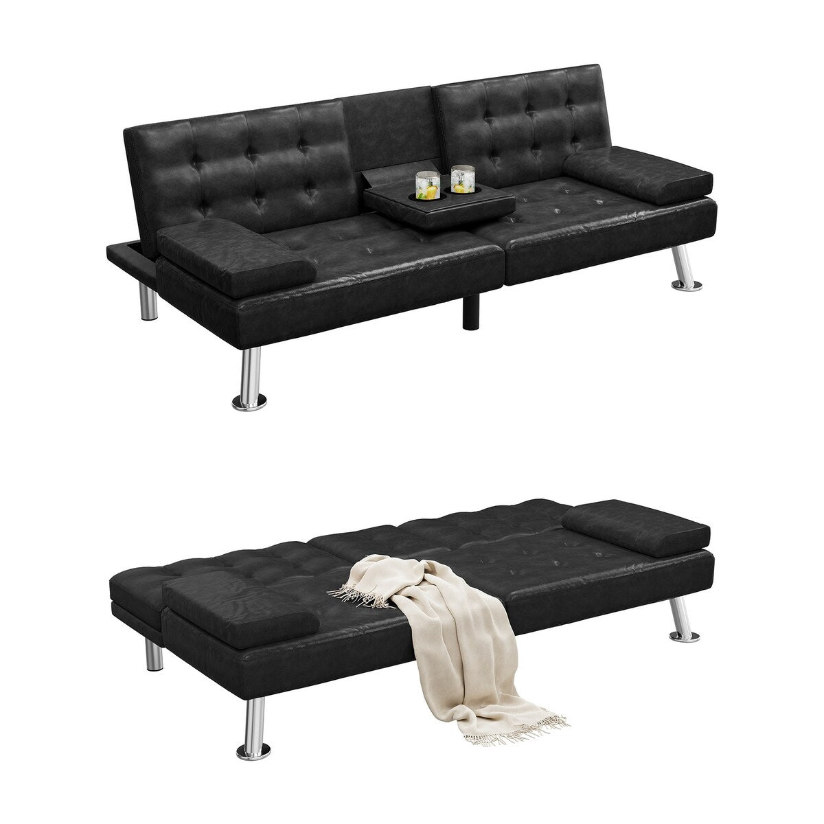 Canapé-lit convertible Moasis moderne en cuir PVC - 64 x 30 x 26 cm