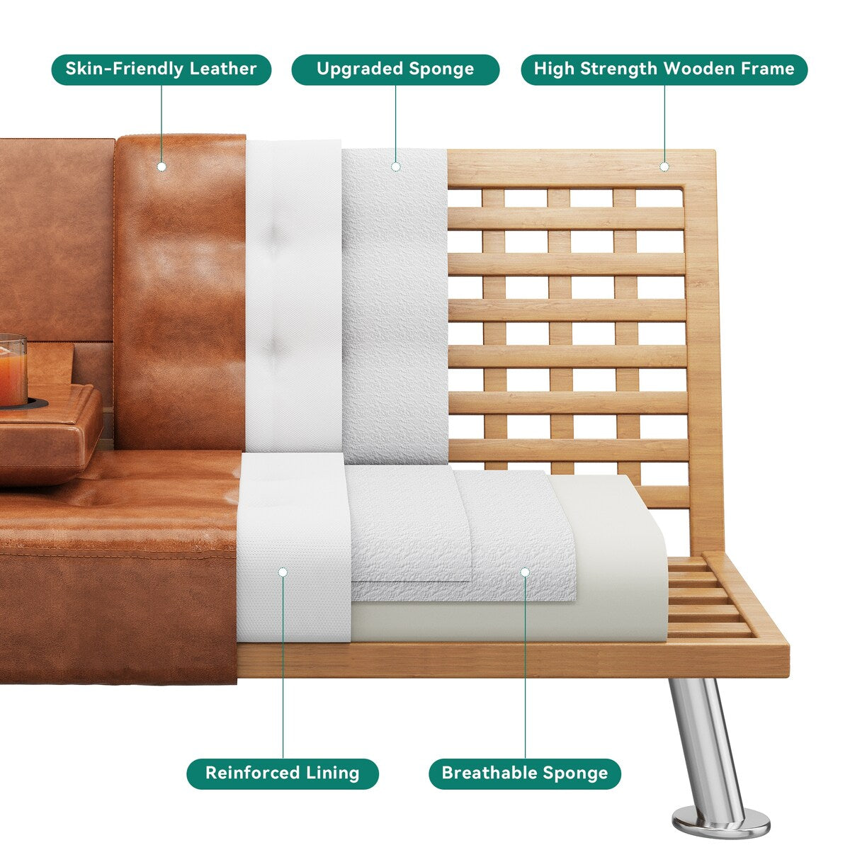 Canapé-lit convertible Moasis moderne en cuir PVC - 64 x 30 x 26 cm