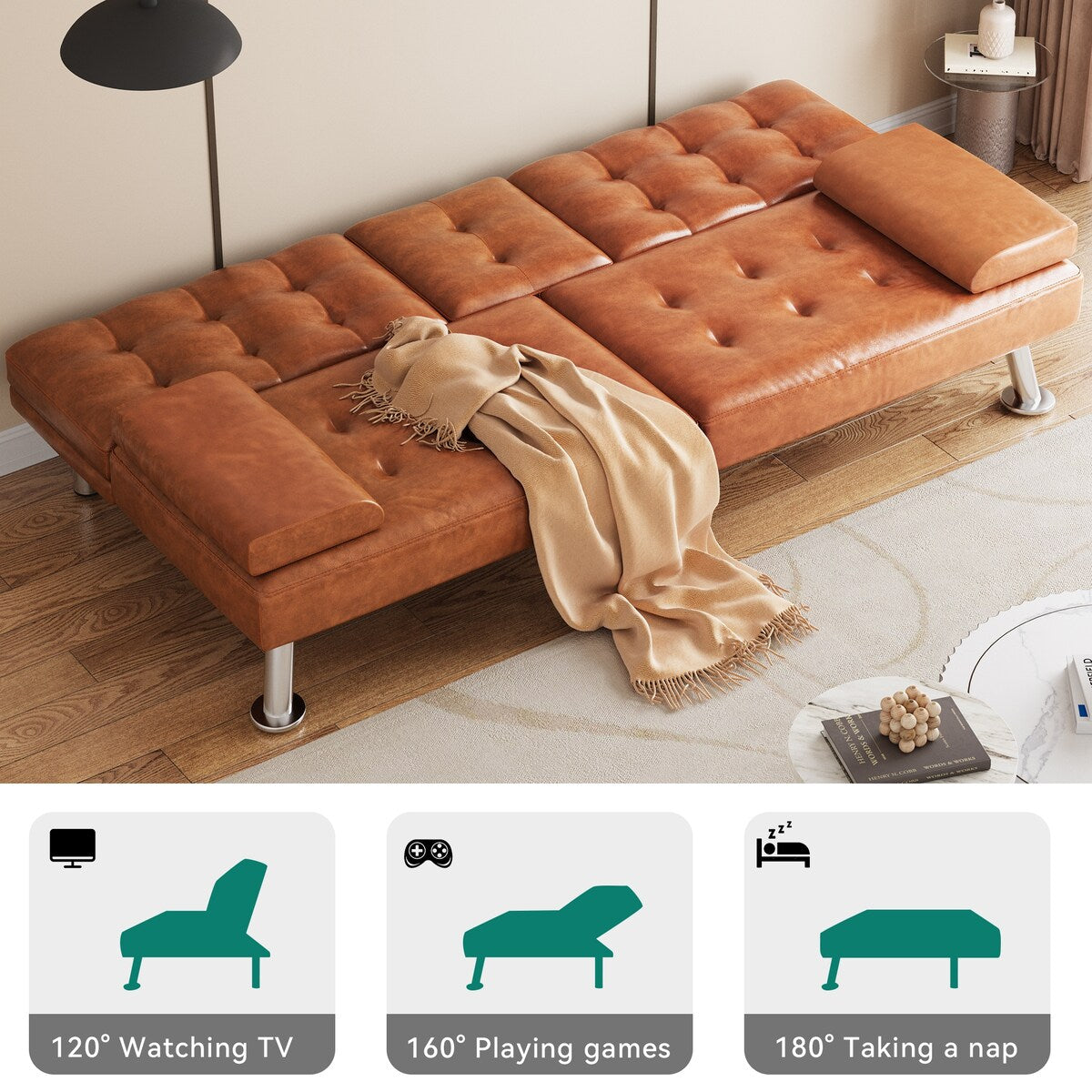 Canapé-lit convertible Moasis moderne en cuir PVC - 64 x 30 x 26 cm