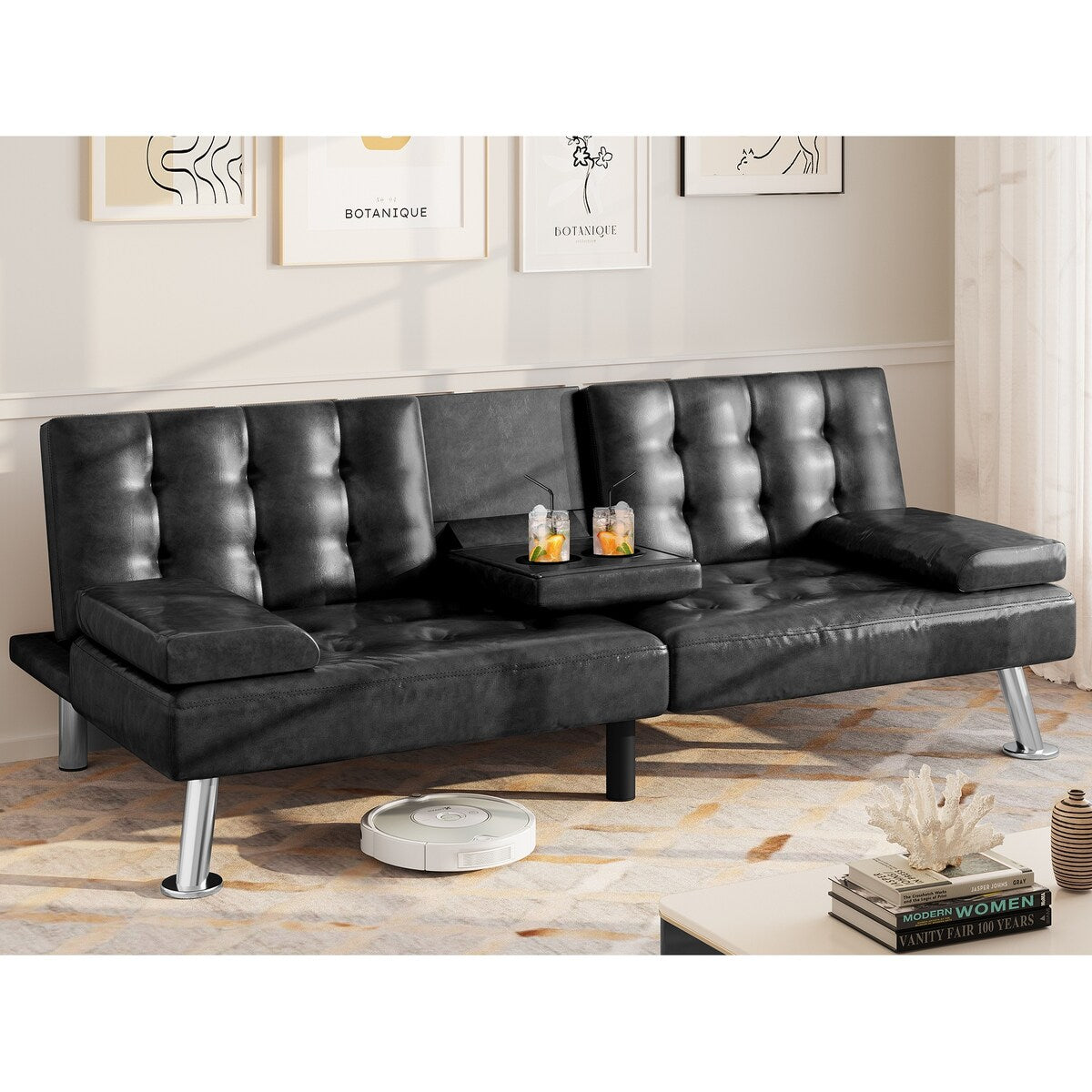 Canapé-lit convertible Moasis moderne en cuir PVC - 64 x 30 x 26 cm