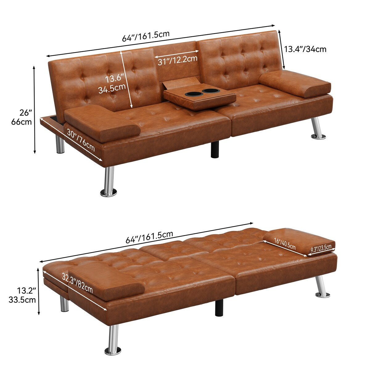 Canapé-lit convertible Moasis moderne en cuir PVC - 64 x 30 x 26 cm