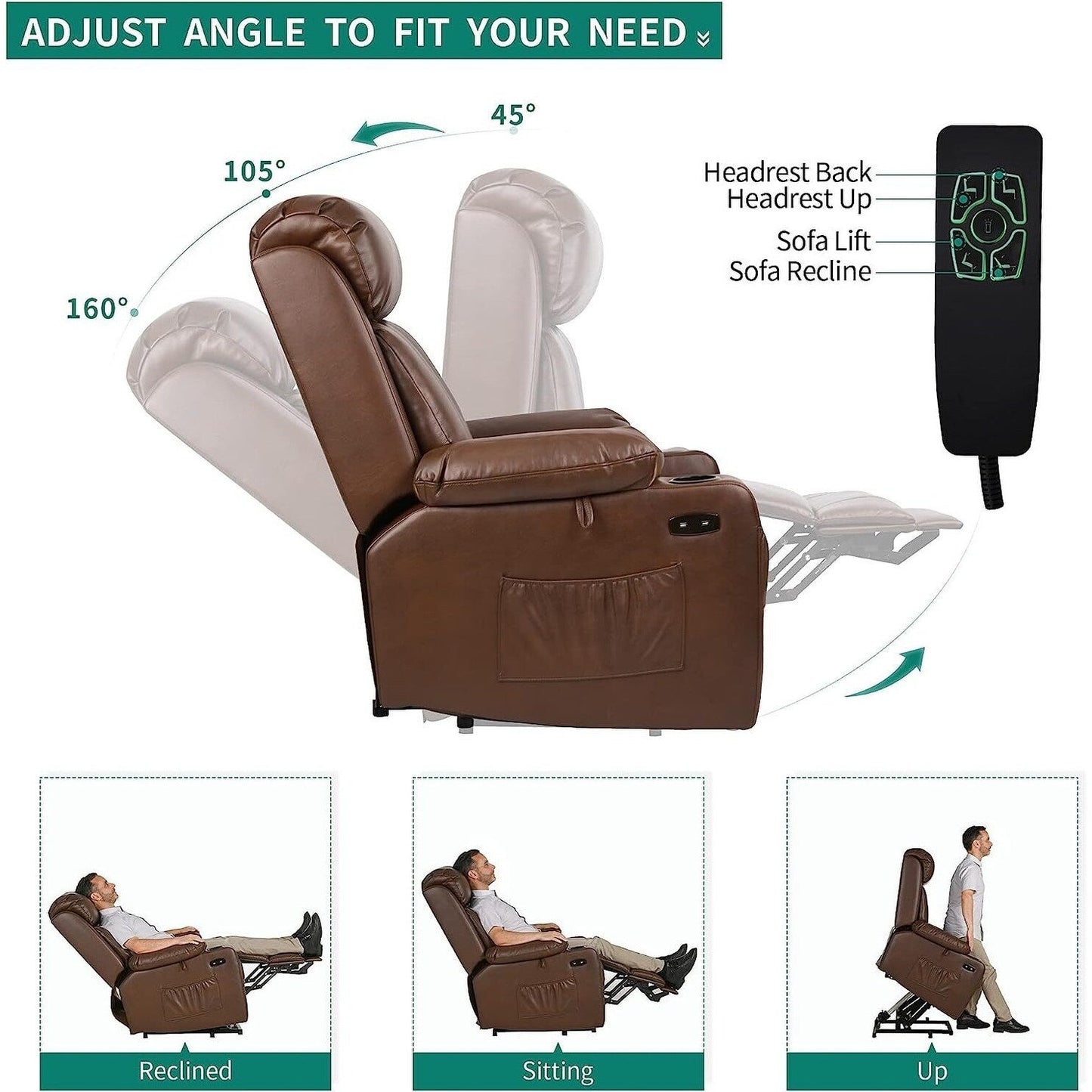 Fauteuil inclinable électrique Moasis avec massage et chaleur
