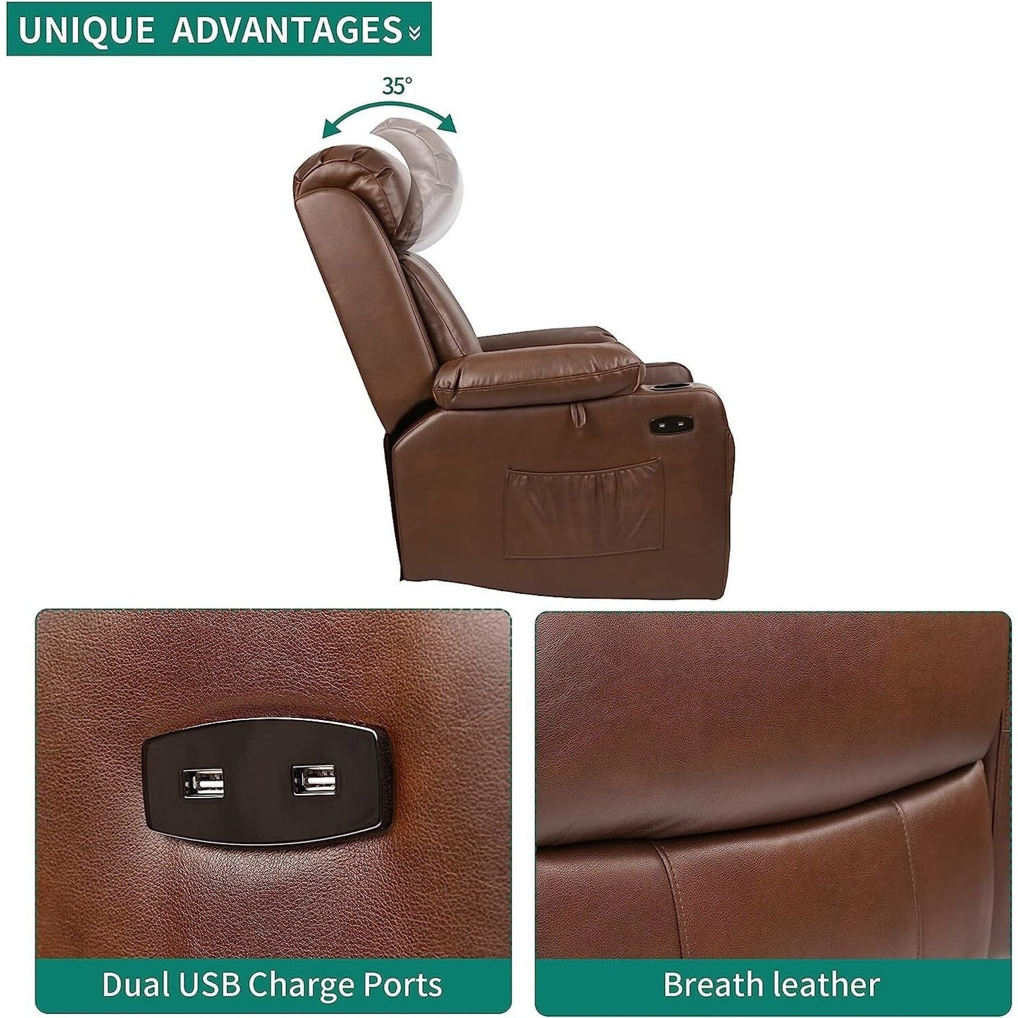 Fauteuil inclinable électrique Moasis avec massage et chaleur