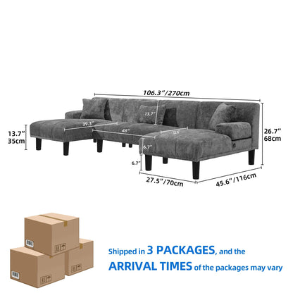 Canapés sectionnels Moasis en U, canapé modulaire moderne en chenille - 45,6 L x 106,3 L x 26,7 H