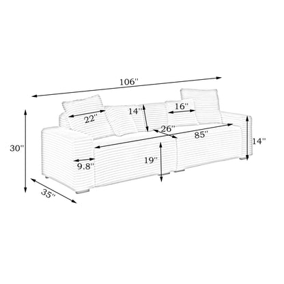 Canapé 4 places moderne en velours côtelé 104,72 avec 4 coussins décoratifs pour le salon