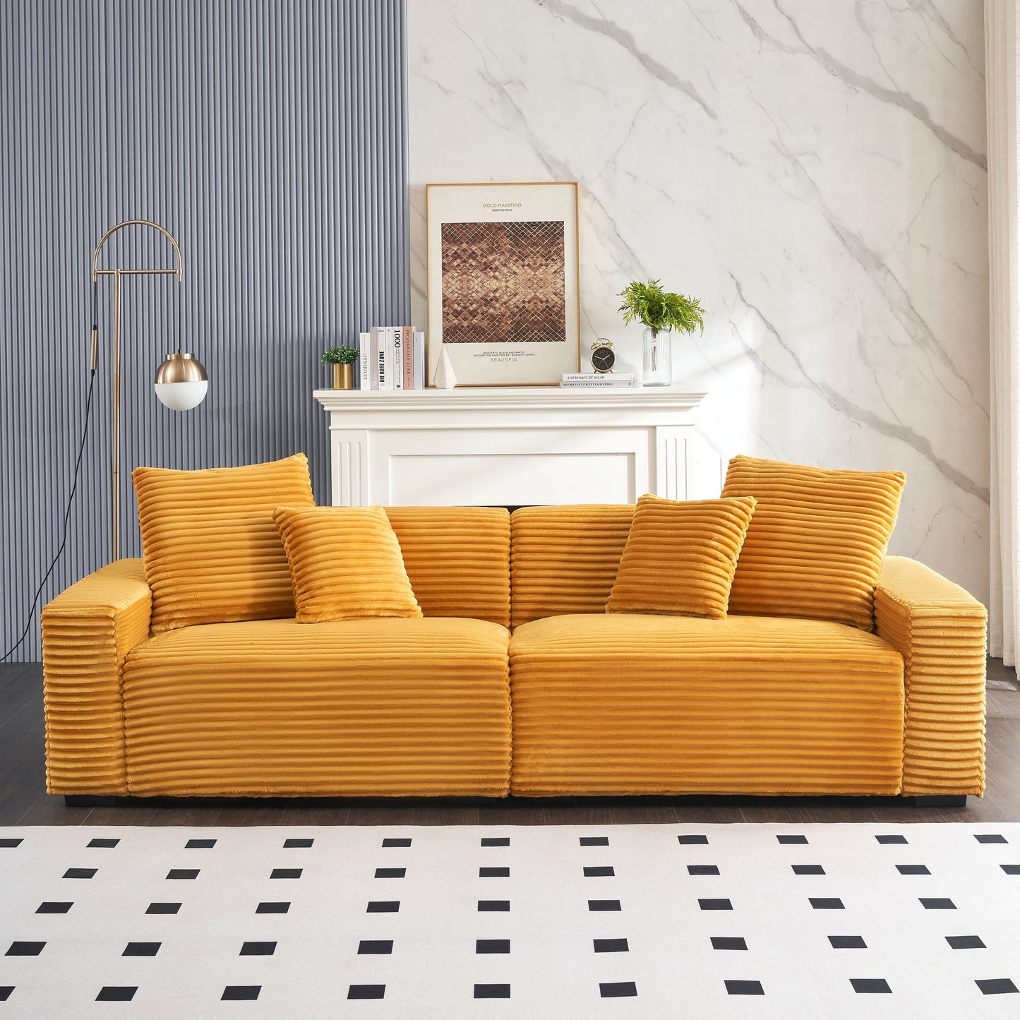 Canapé 4 places moderne en velours côtelé 104,72 avec 4 coussins décoratifs pour le salon