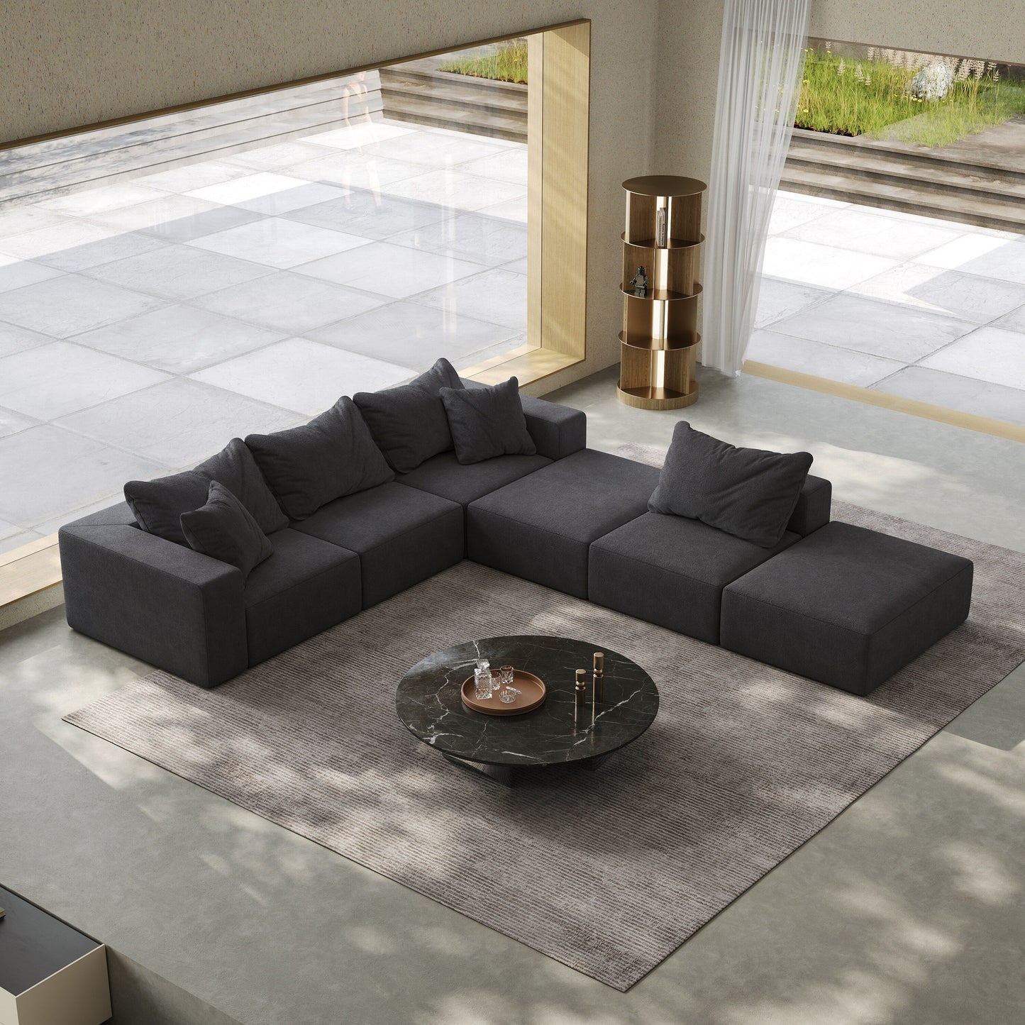 Ensemble de canapés modulaires modernes en L de 162 pouces avec 6 coussins pour salon et chambre à coucher