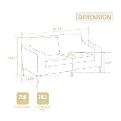 Canapé modulable moderne à 2 places en velours côtelé pour salon ou bureau