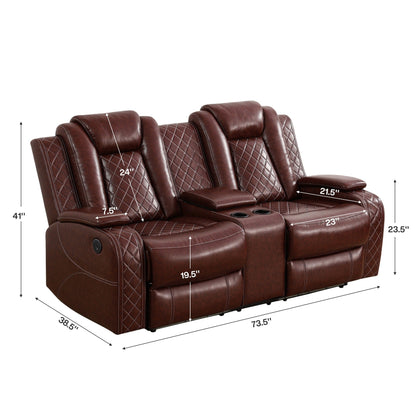 Ensemble de canapés inclinables modernes en cuir 3 pièces avec LED et chargement sans fil