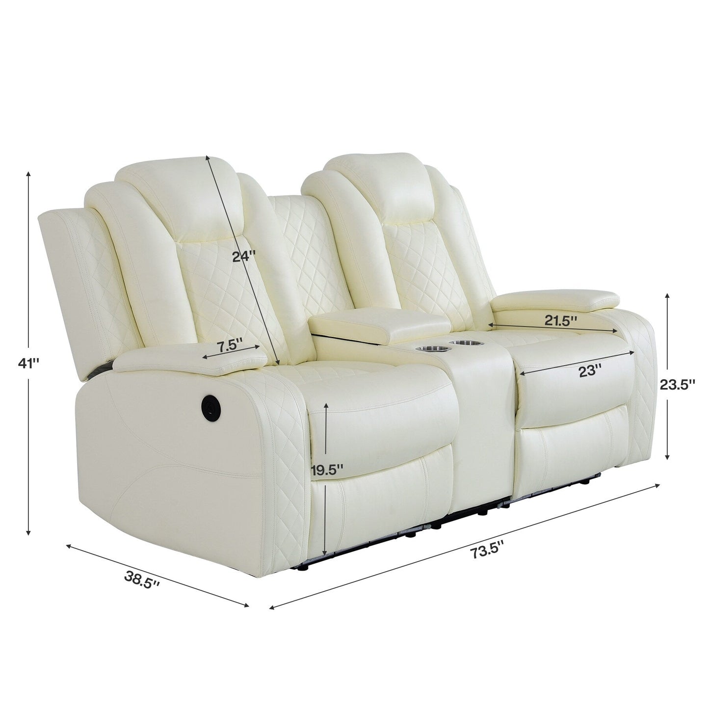 Ensemble de canapés inclinables modernes en cuir 3 pièces avec LED et chargement sans fil