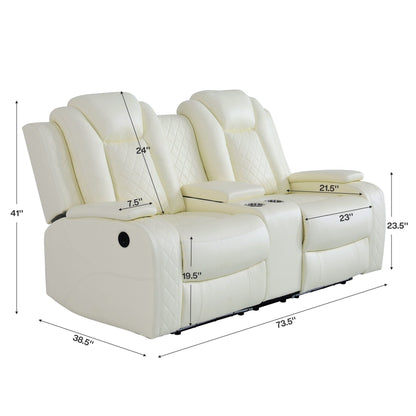 Ensemble de canapés inclinables modernes en cuir 3 pièces avec LED et chargement sans fil