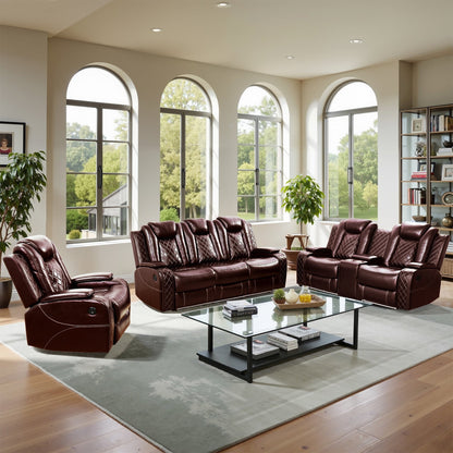 Ensemble de canapés inclinables modernes en cuir 3 pièces avec LED et chargement sans fil