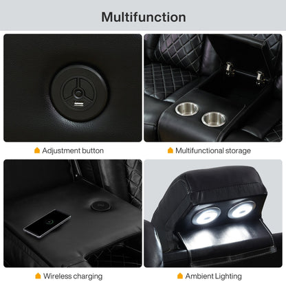 Ensemble de canapés inclinables modernes en cuir 3 pièces avec LED et chargement sans fil