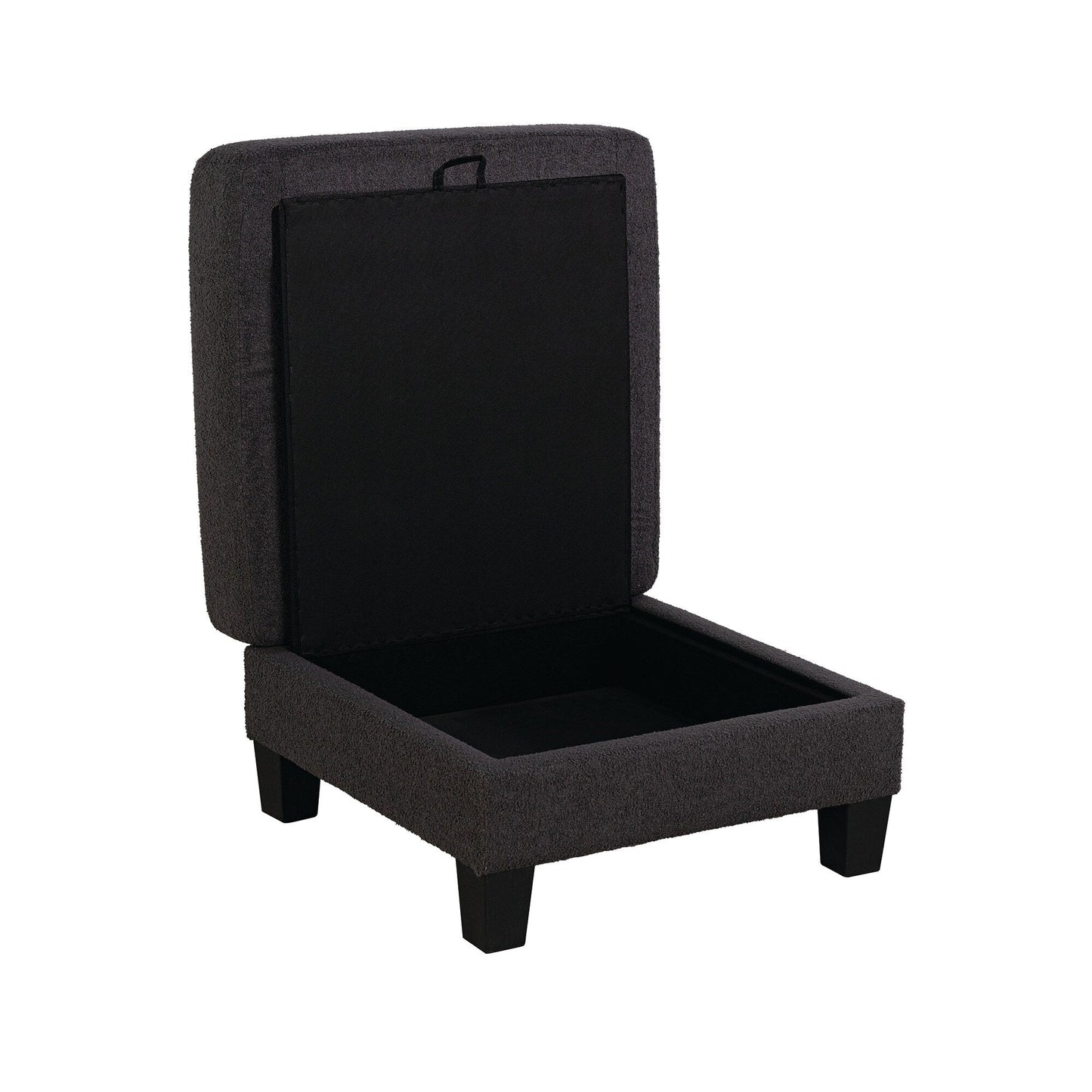 Ensemble de salon moderne 3 pièces en tissu noir avec causeuse et pouf