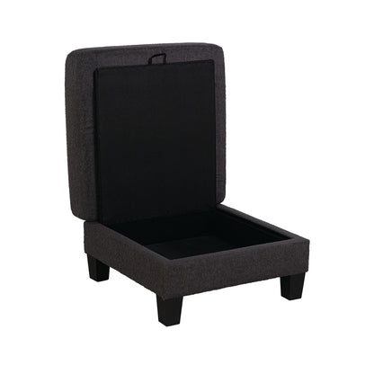 Ensemble de salon moderne 3 pièces en tissu noir avec causeuse et pouf