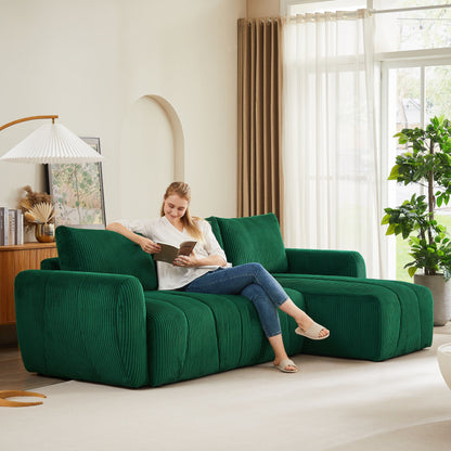 Canapé 3 places moderne en velours côtelé en forme de L, canapé sectionnel convertible pour salon et appartement