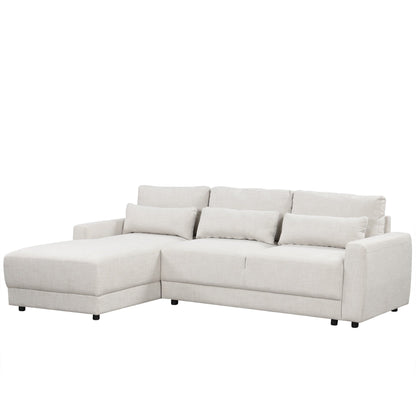 Canapé sectionnel moderne 3 places en L avec revêtement en lin, coussins amovibles et coussins lombaires pour salon ou bureau