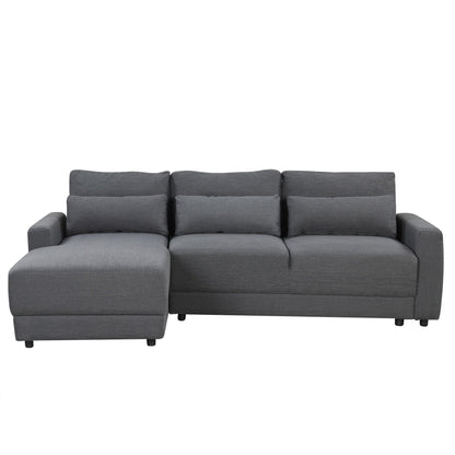 Canapé sectionnel moderne 3 places en L avec revêtement en lin, coussins amovibles et coussins lombaires pour salon ou bureau