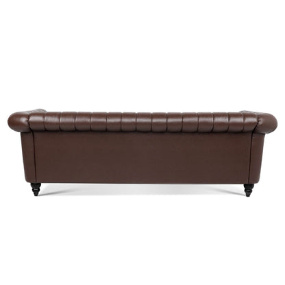 Canapé Chesterfield moderne 3 places rembourré, accoudoirs roulés en cuir PU 83,46 pouces, pour salon et appartement