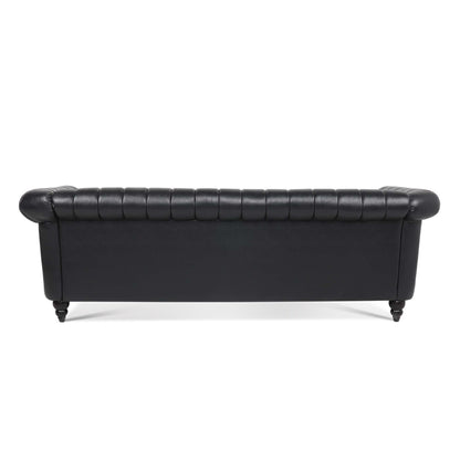 Canapé Chesterfield moderne 3 places rembourré, accoudoirs roulés en cuir PU 83,46 pouces, pour salon et appartement