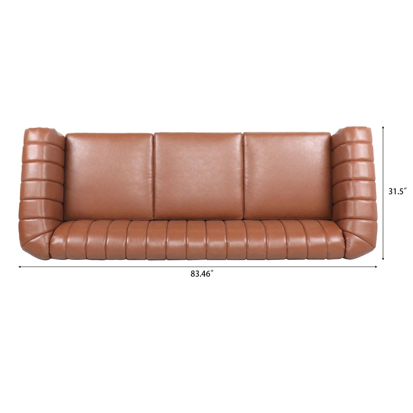 Canapé Chesterfield moderne 3 places rembourré, accoudoirs roulés en cuir PU 83,46 pouces, pour salon et appartement