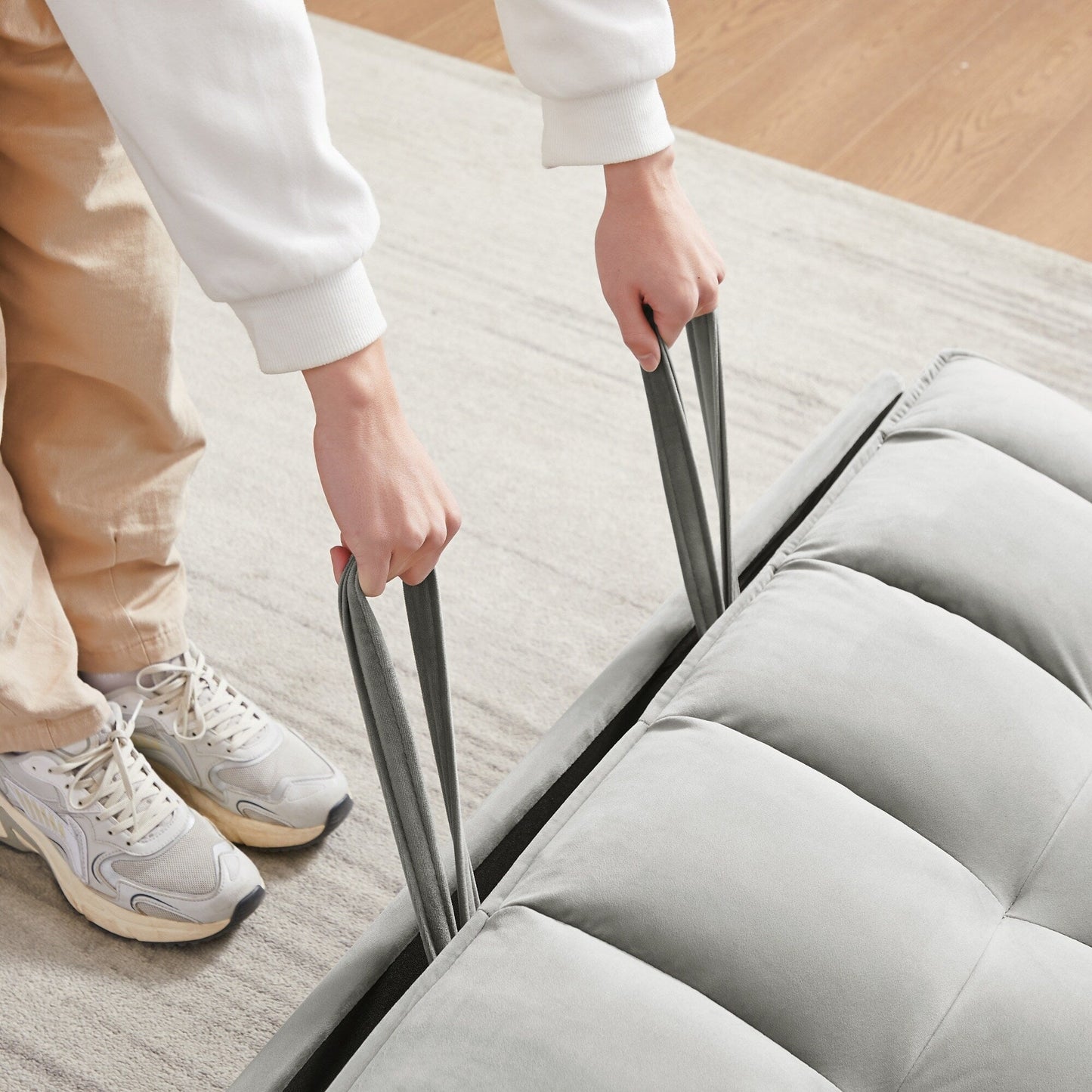 Canapé-lit futon convertible 3 en 1 en velours moderne avec lit gigogne