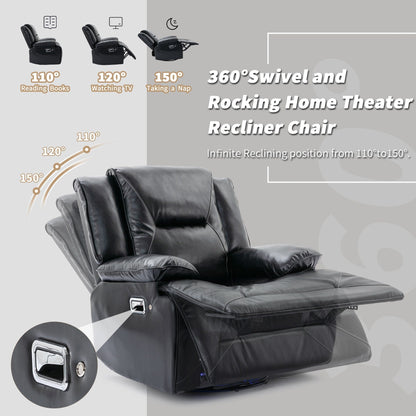 Fauteuil inclinable manuel pivotant à 360° moderne, fauteuil inclinable home cinéma avec bande lumineuse LED, canapé simple inclinable manuel