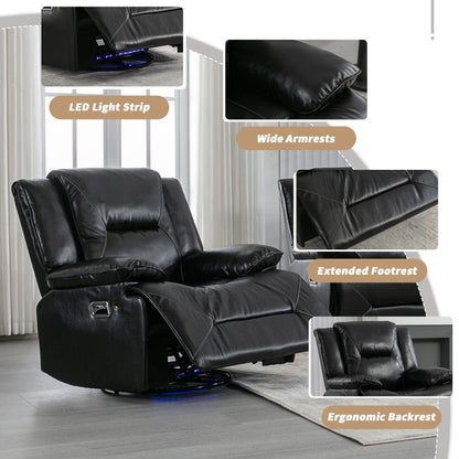 Fauteuil inclinable manuel pivotant à 360° moderne, fauteuil inclinable home cinéma avec bande lumineuse LED, canapé simple inclinable manuel