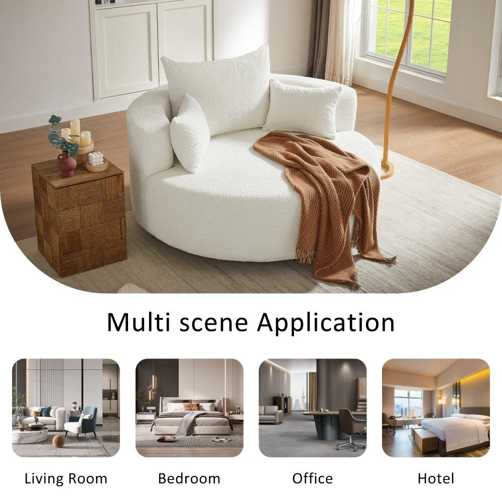 Fauteuil rond pivotant à 360° moderne avec 3 coussins amovibles pour salon