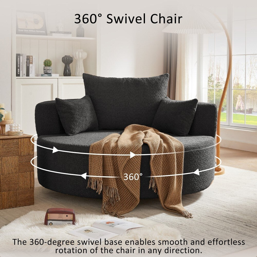 Fauteuil rond pivotant à 360° moderne avec 3 coussins amovibles pour salon