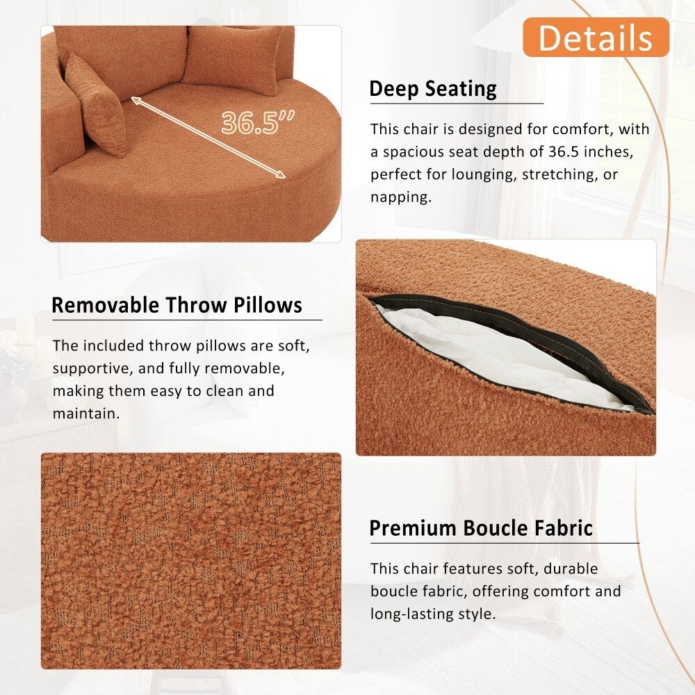 Fauteuil rond pivotant à 360° moderne avec 3 coussins amovibles pour salon