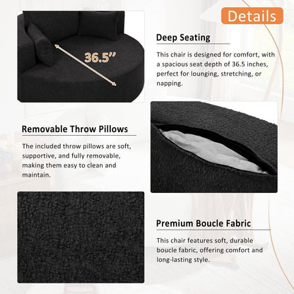 Fauteuil rond pivotant à 360° moderne avec 3 coussins amovibles pour salon