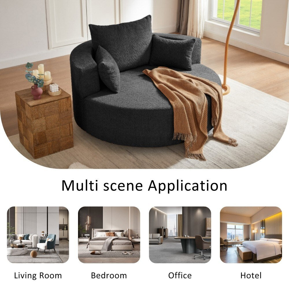 Fauteuil rond pivotant à 360° moderne avec 3 coussins amovibles pour salon