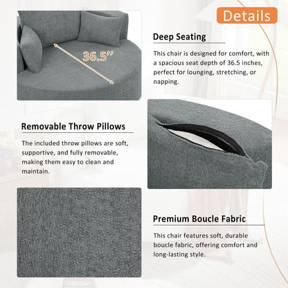 Fauteuil rond pivotant à 360° moderne avec 3 coussins amovibles pour salon