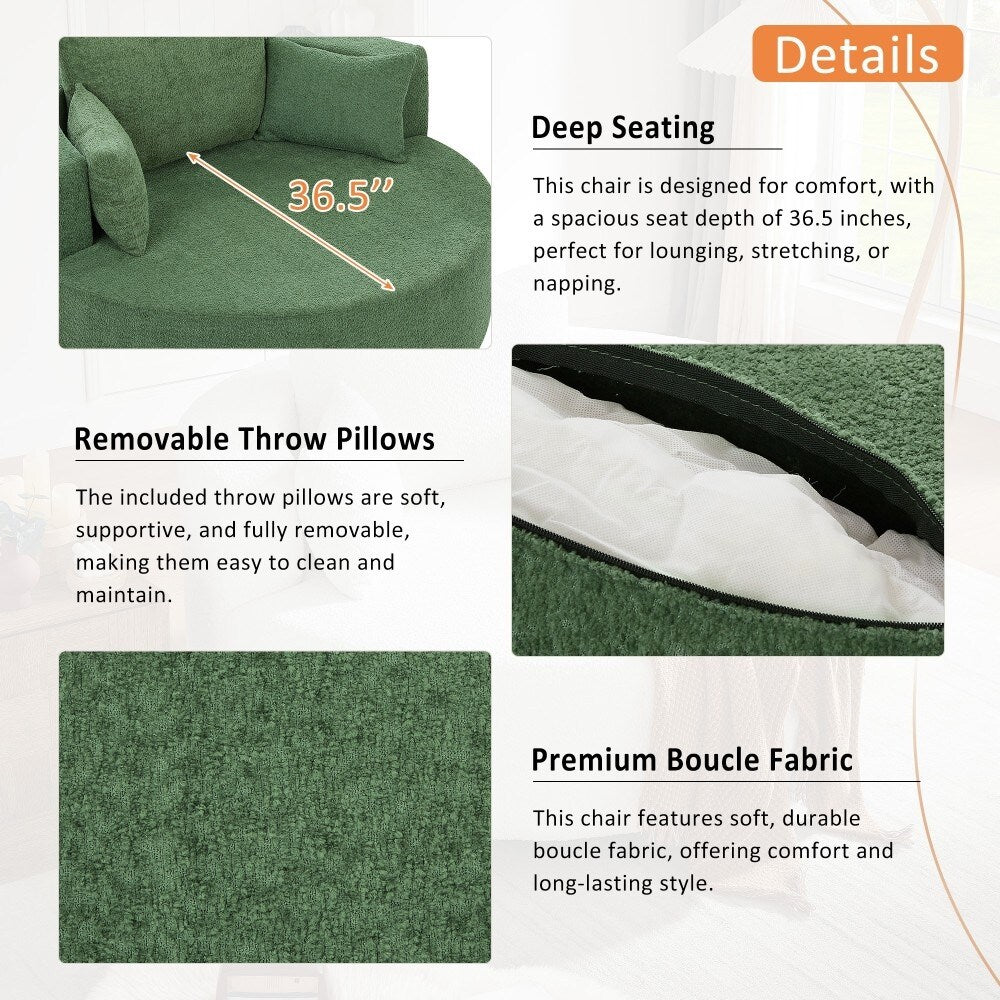 Fauteuil rond pivotant à 360° moderne avec 3 coussins amovibles pour salon