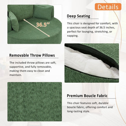 Fauteuil rond pivotant à 360° moderne avec 3 coussins amovibles pour salon