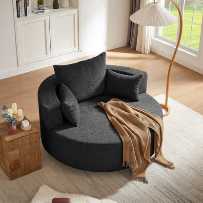 Fauteuil rond pivotant à 360° moderne avec 3 coussins amovibles pour salon
