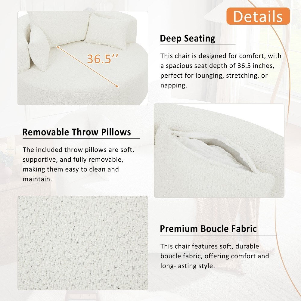 Fauteuil rond pivotant à 360° moderne avec 3 coussins amovibles pour salon