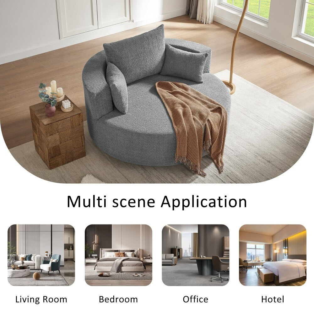 Fauteuil rond pivotant à 360° moderne avec 3 coussins amovibles pour salon