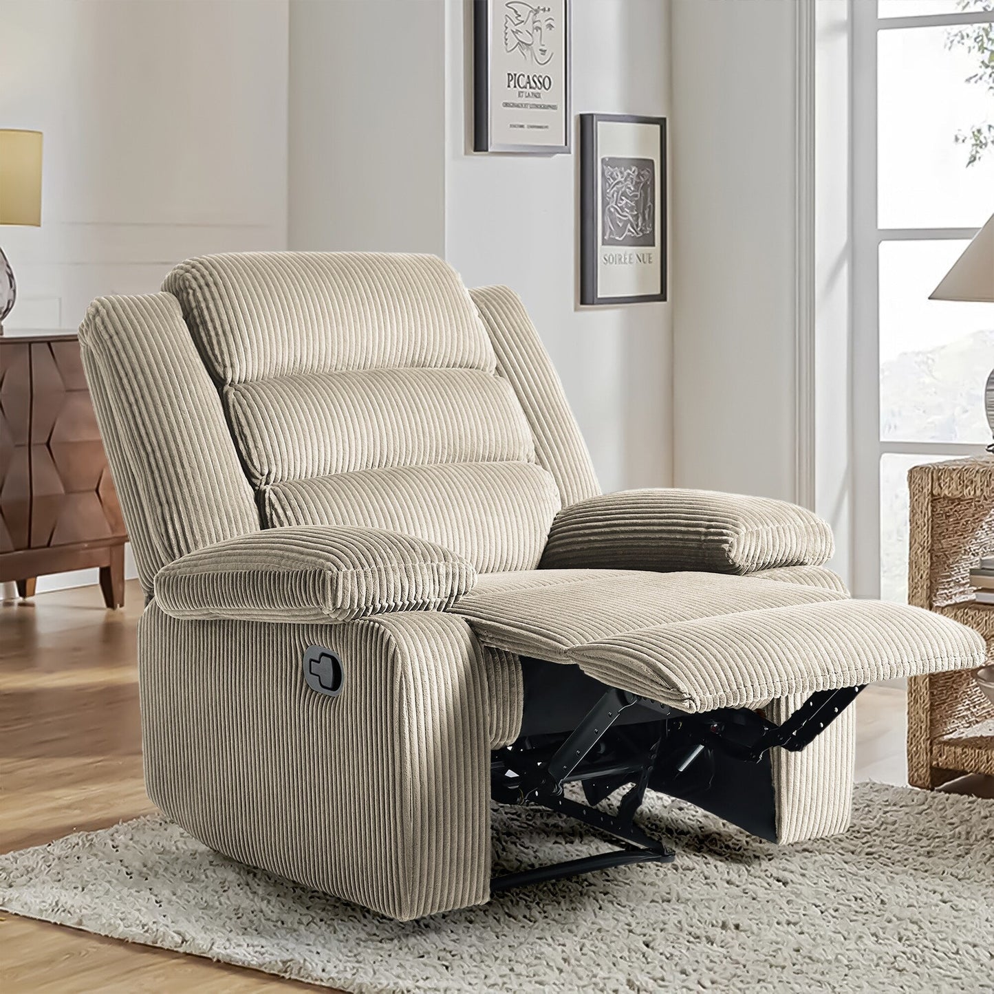 Fauteuil inclinable manuel moderne en coton/velours côtelé de 91 cm de large