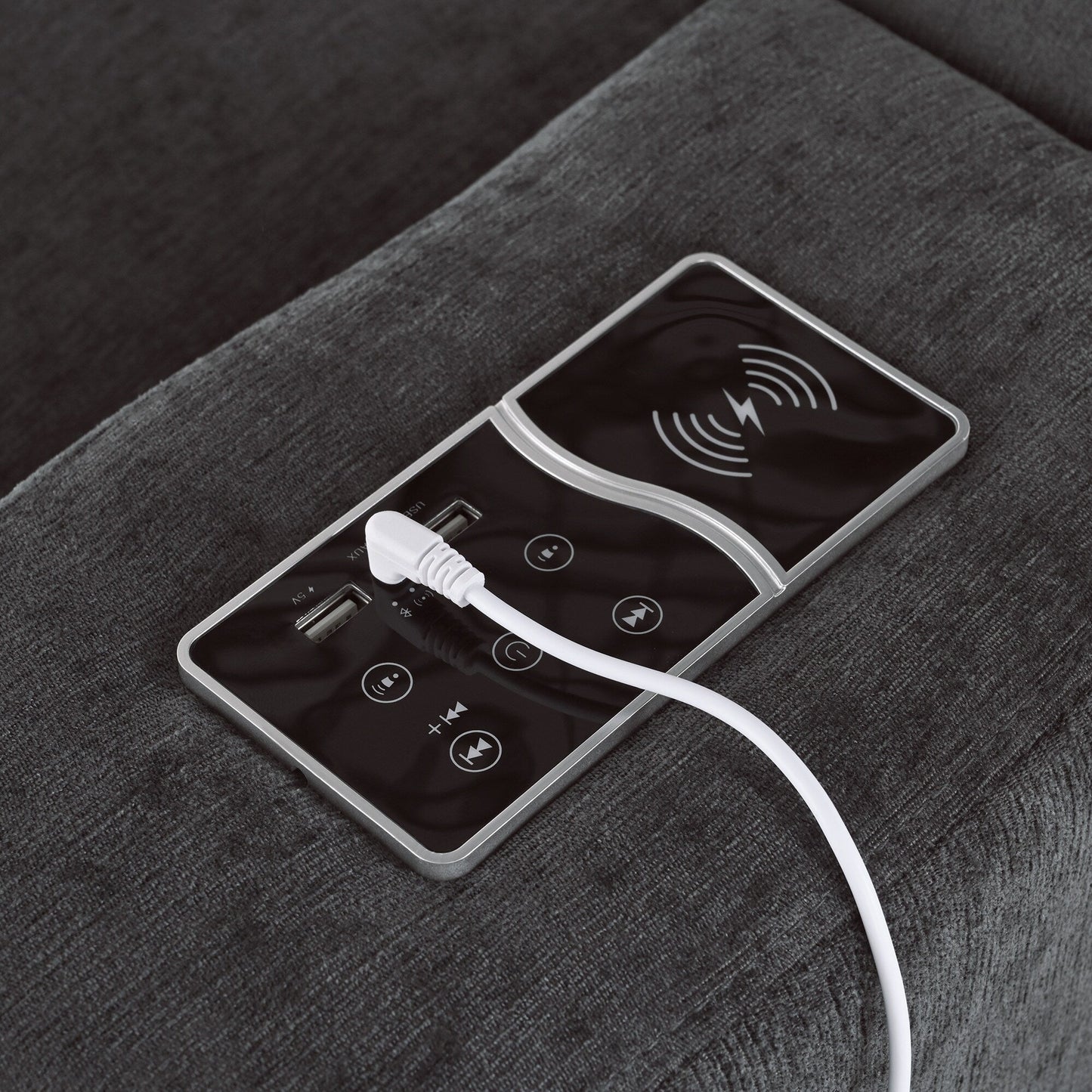 Canapé sectionnel moderne 4 places, rembourré et modulaire, avec haut-parleurs Bluetooth, chargement sans fil et ports USB