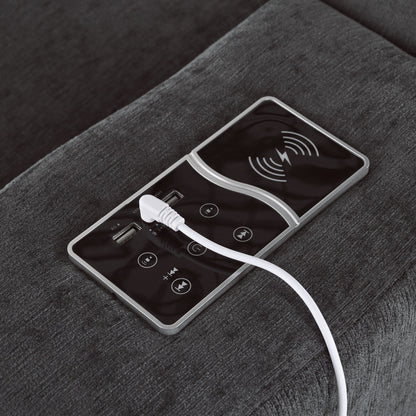 Canapé sectionnel moderne 4 places, rembourré et modulaire, avec haut-parleurs Bluetooth, chargement sans fil et ports USB