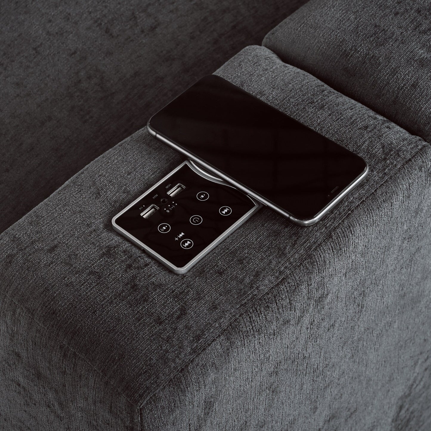 Canapé sectionnel moderne 4 places, rembourré et modulaire, avec haut-parleurs Bluetooth, chargement sans fil et ports USB